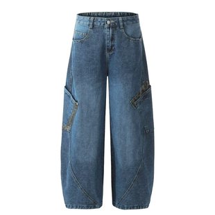 BAGGOUT American retro leopard print large pocket work jeans