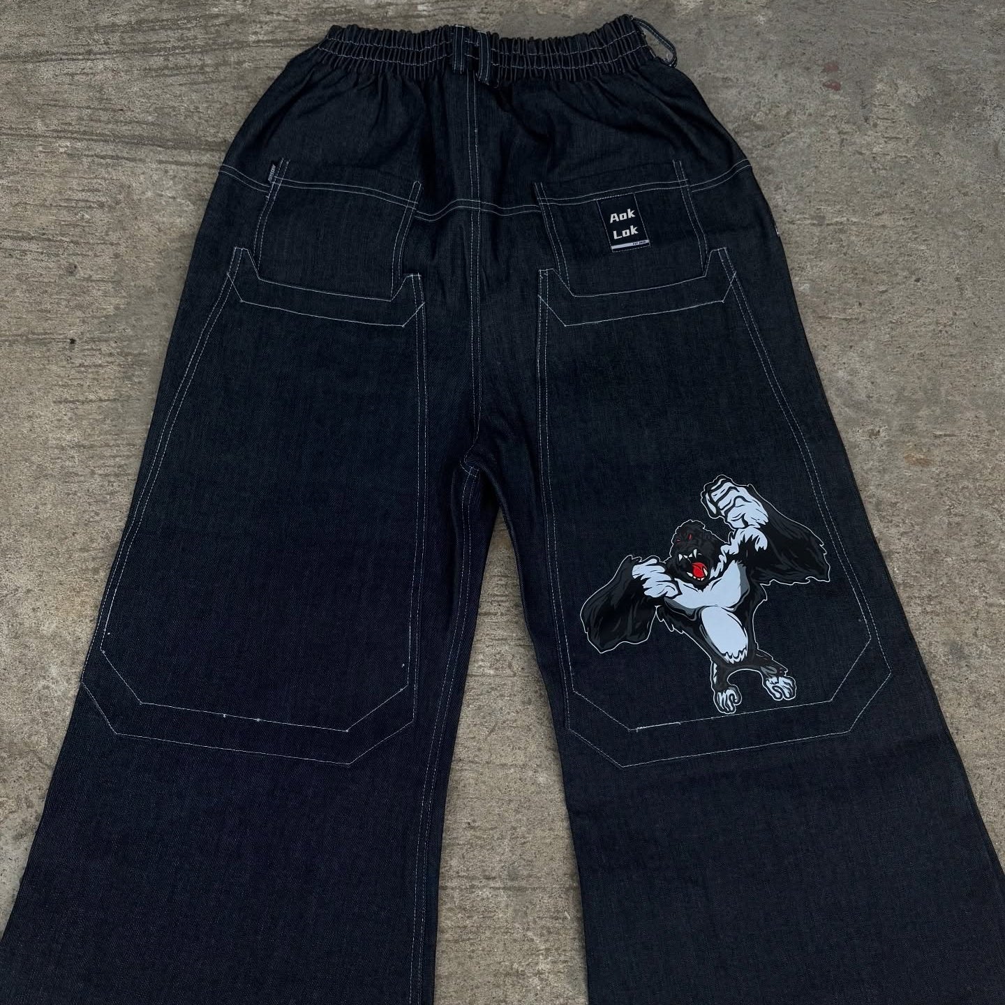 BAGGOUT Orangutan print black jeans casual wide-leg slacks