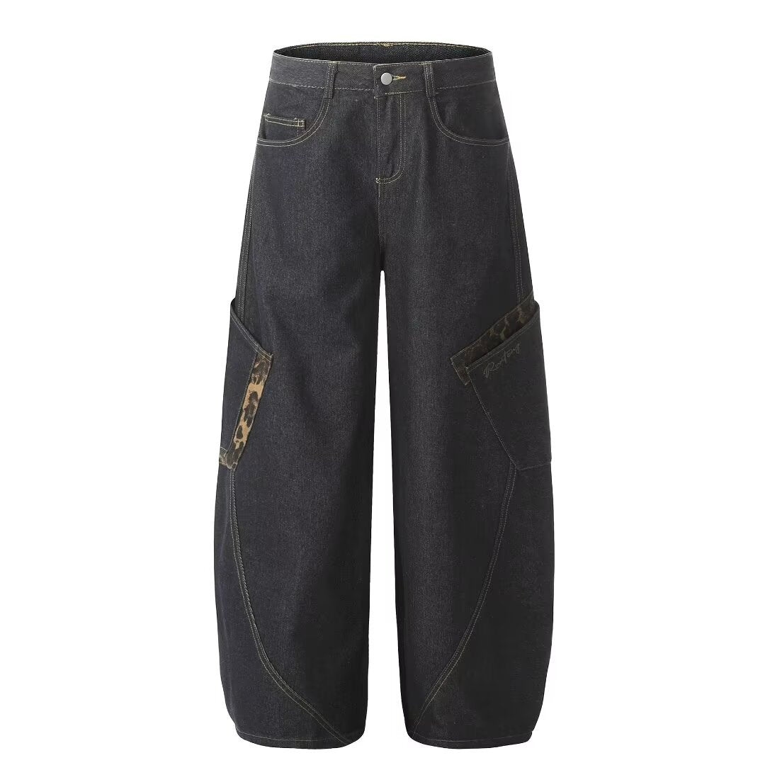 BAGGOUT American retro leopard print large pocket work jeans