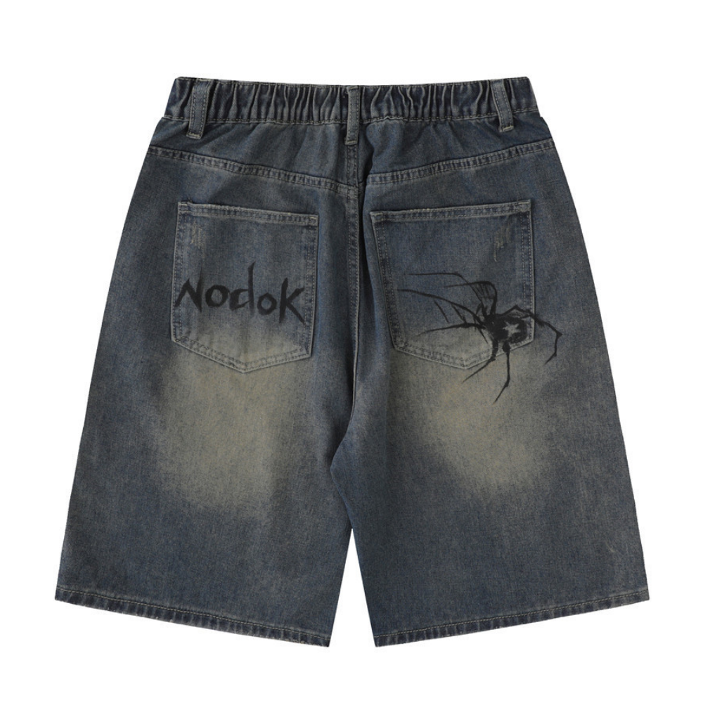 American Spider Print Denim Shorts