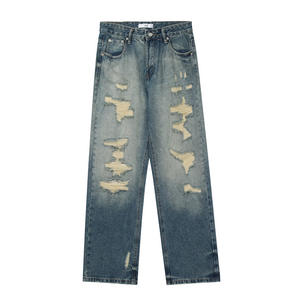 American High Street Washed Fake Hole Gradient Ripped Jeans