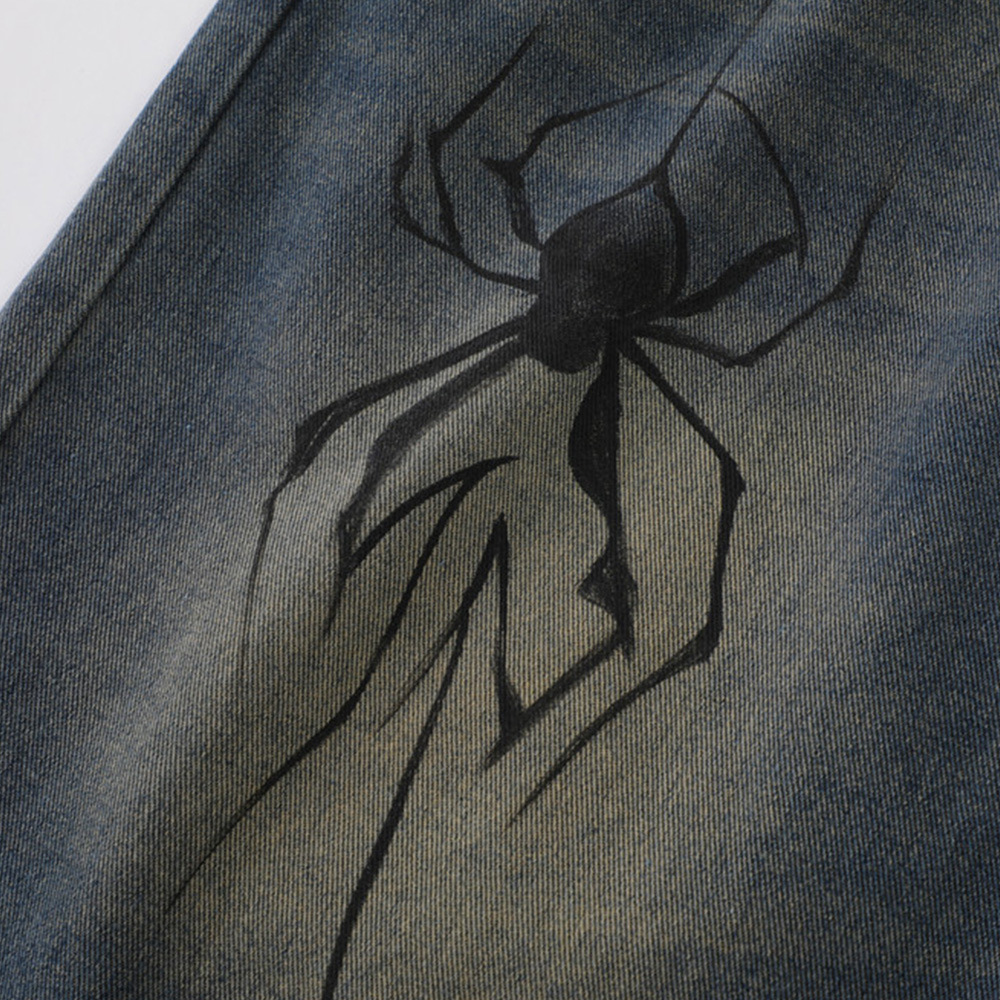 American Spider Print Denim Shorts
