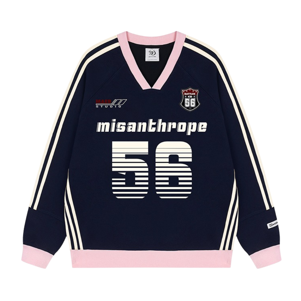 American Contrast Striped V-Neck Sweatshirt