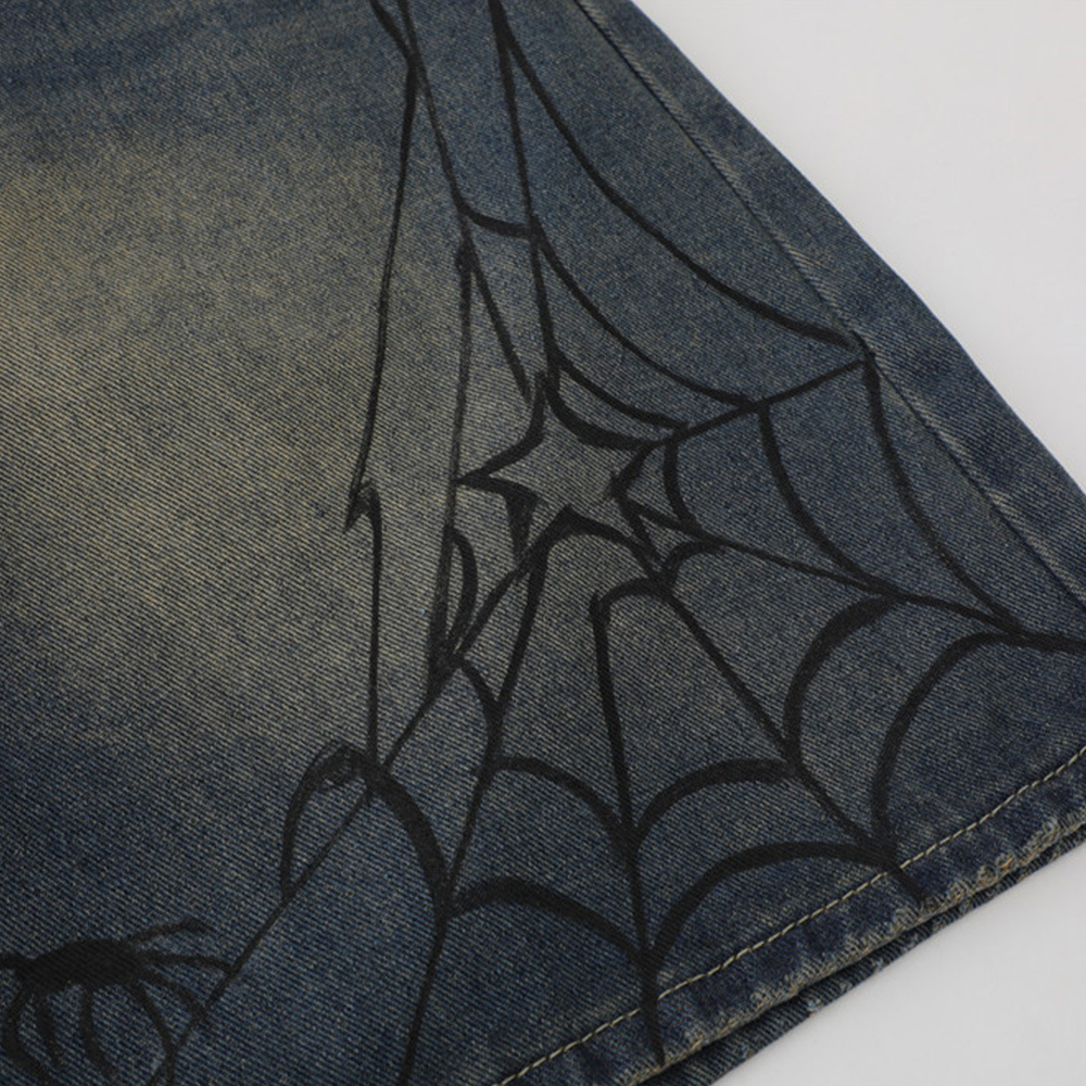 American Spider Print Denim Shorts