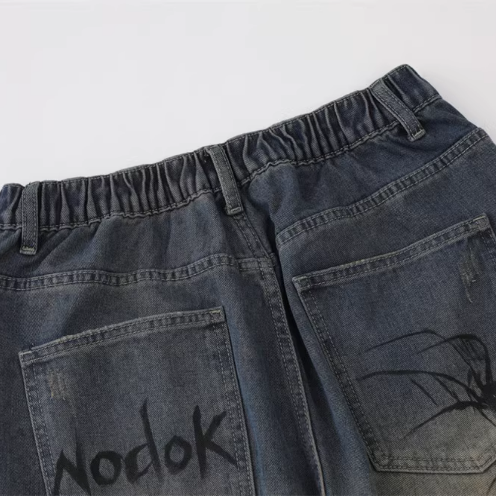 American Spider Print Denim Shorts