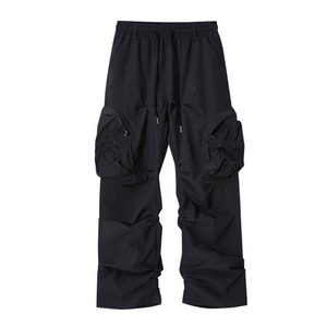 Street Solid Color Pleated Cargo Pants