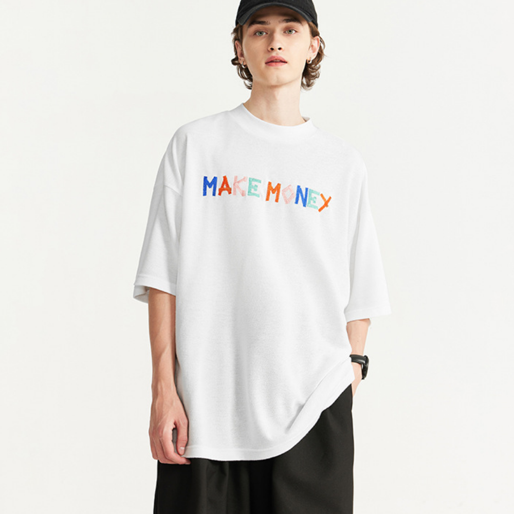Contrast Letter Embroidered T-shirt