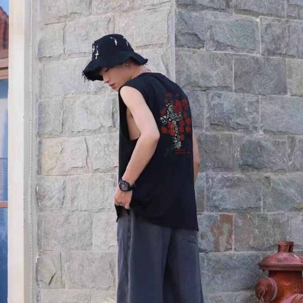 Hip Hop Rose Floral Graphic Vest