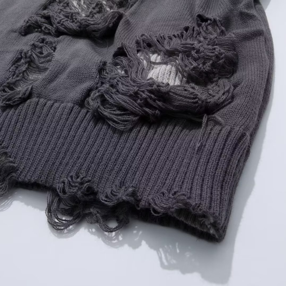 CE | Street Solid Color Ripped Sweater