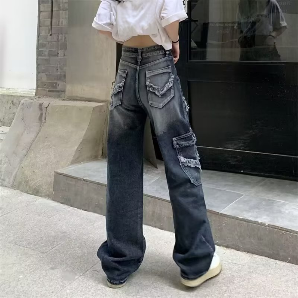 Vintage Wash Frayed Jeans