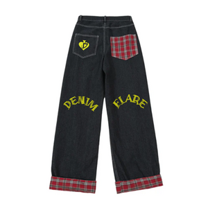 DF|Classic Plaid Panel Roll-Up Jeans