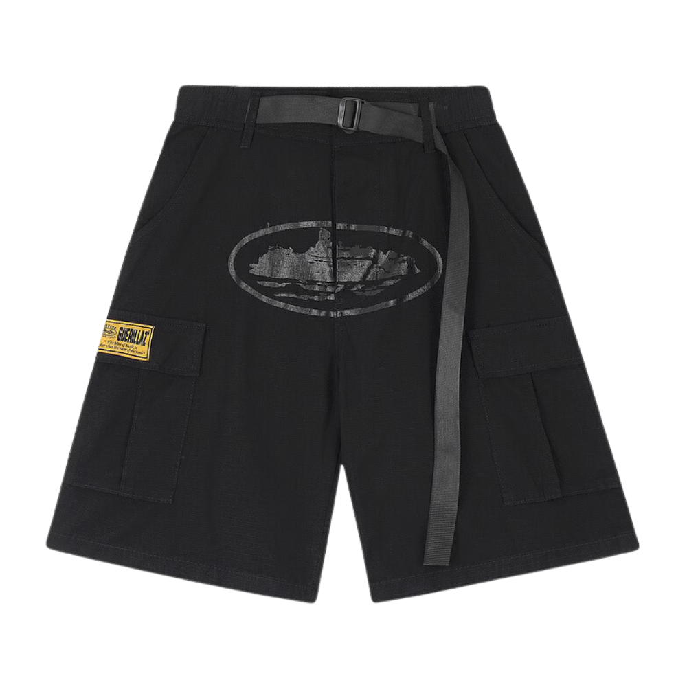 Street Print Belted Side Button Shorts