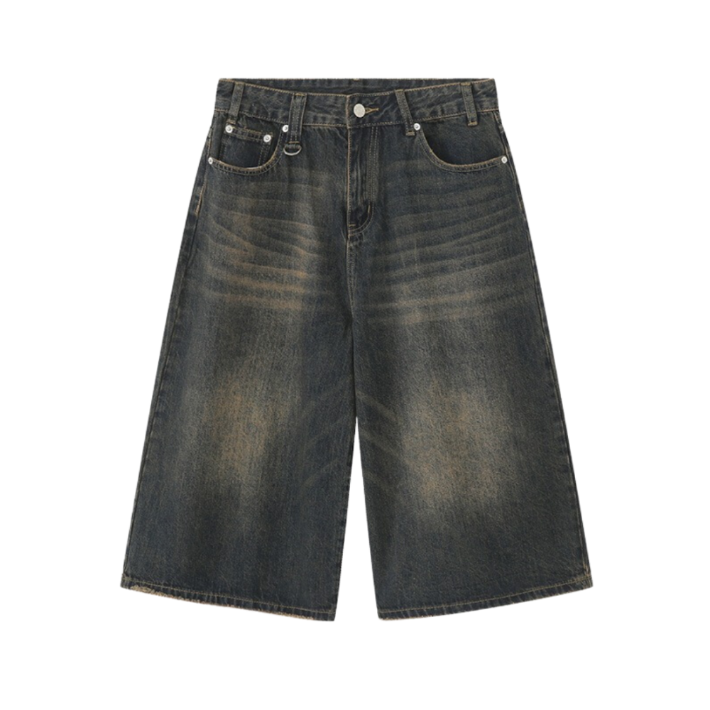 Distressed Wide-Leg Denim Shorts