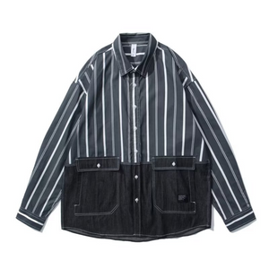 Denim Panel Striped Shirt