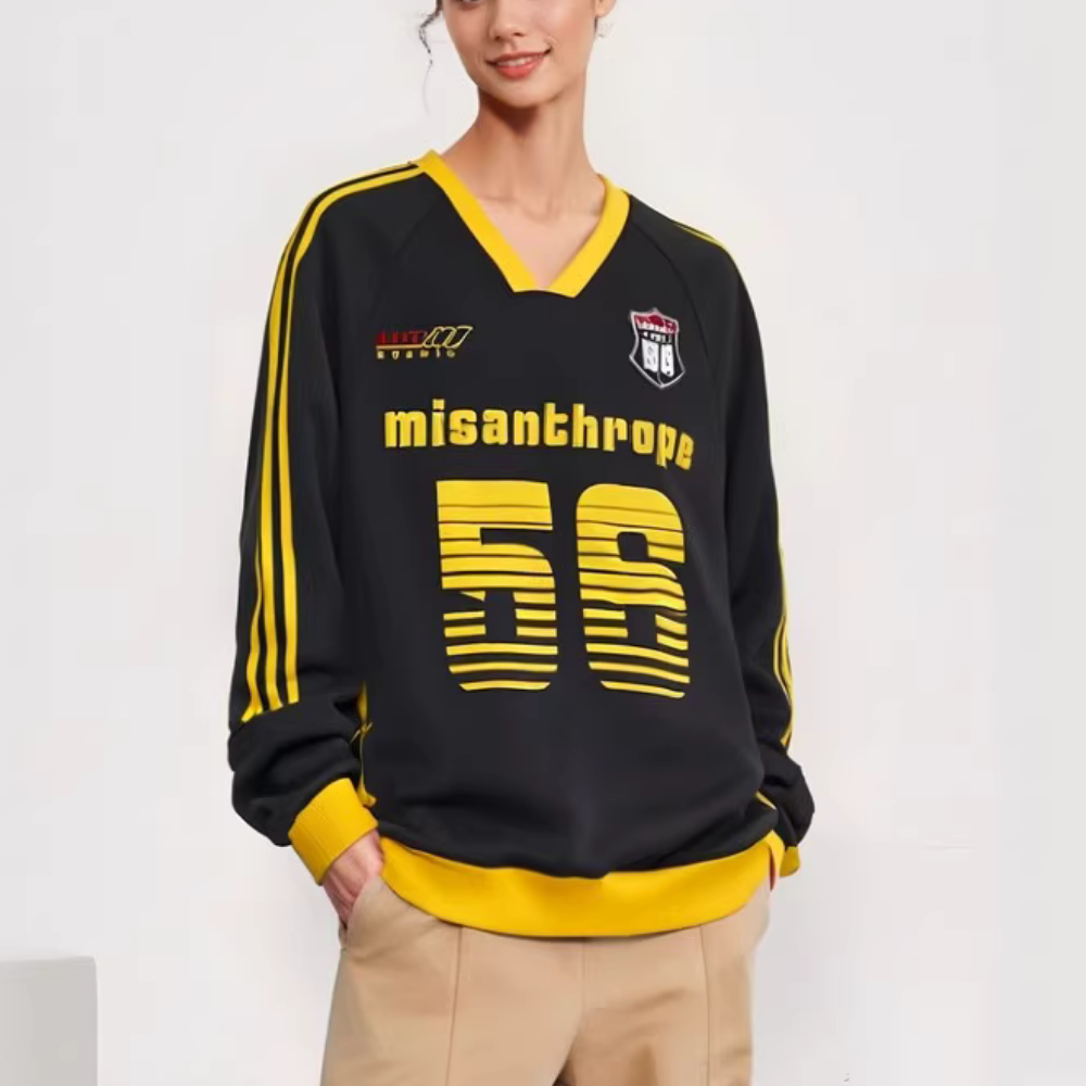 American Contrast Striped V-Neck Sweatshirt