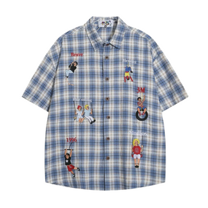 Cartoon Embroidered Plaid Shirt