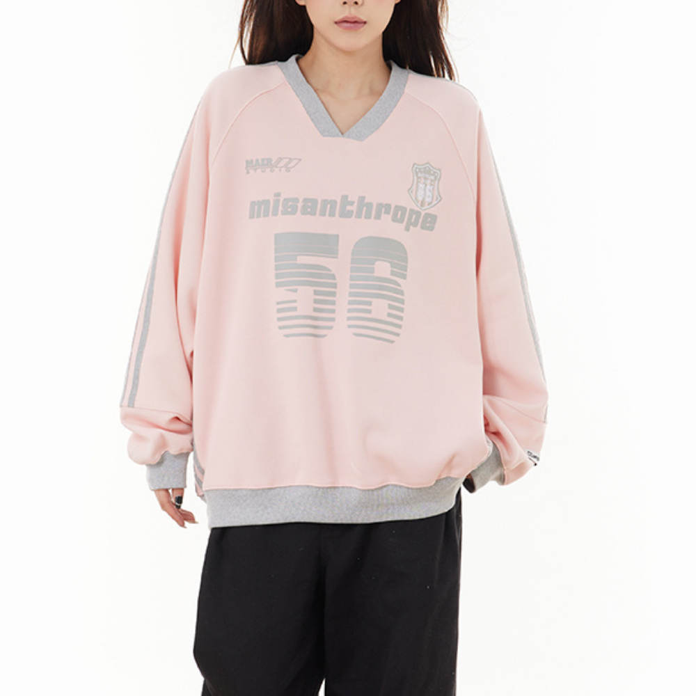 American Contrast Striped V-Neck Sweatshirt
