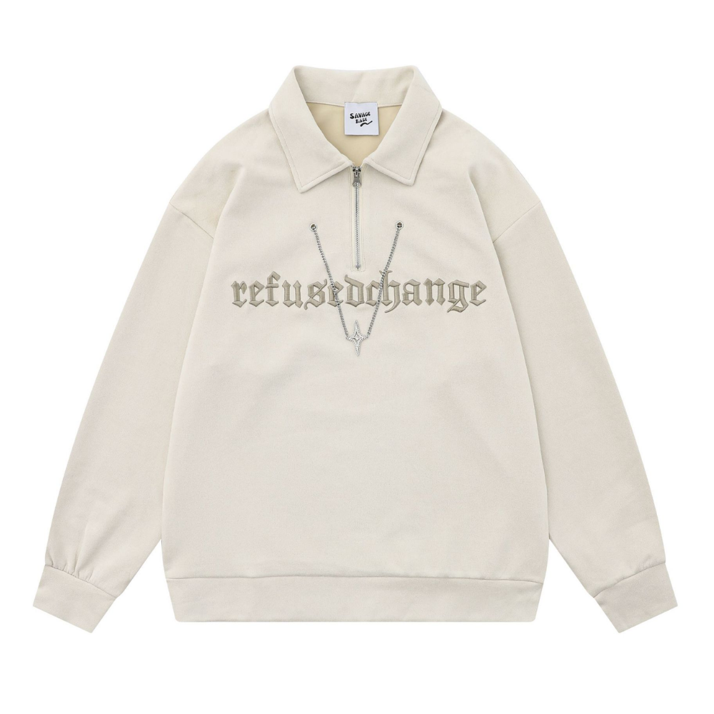 Letter Embroidered Suede Sweatshirt