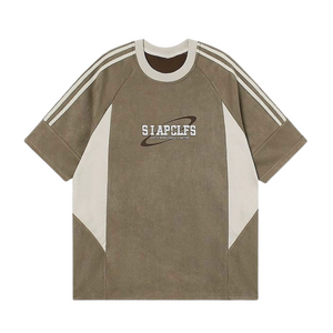 Suede Raglan Lettering Embroidered T-Shirt