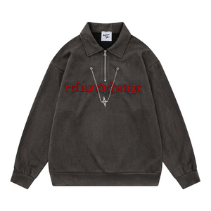 Letter Embroidered Suede Sweatshirt