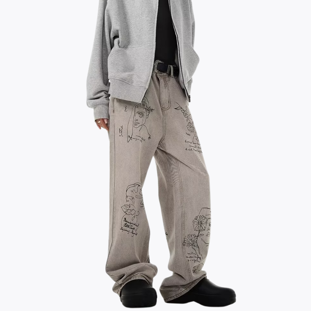 American Retro Bootcut Hand-Painted Jeans