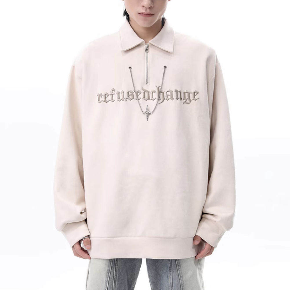 Letter Embroidered Suede Sweatshirt