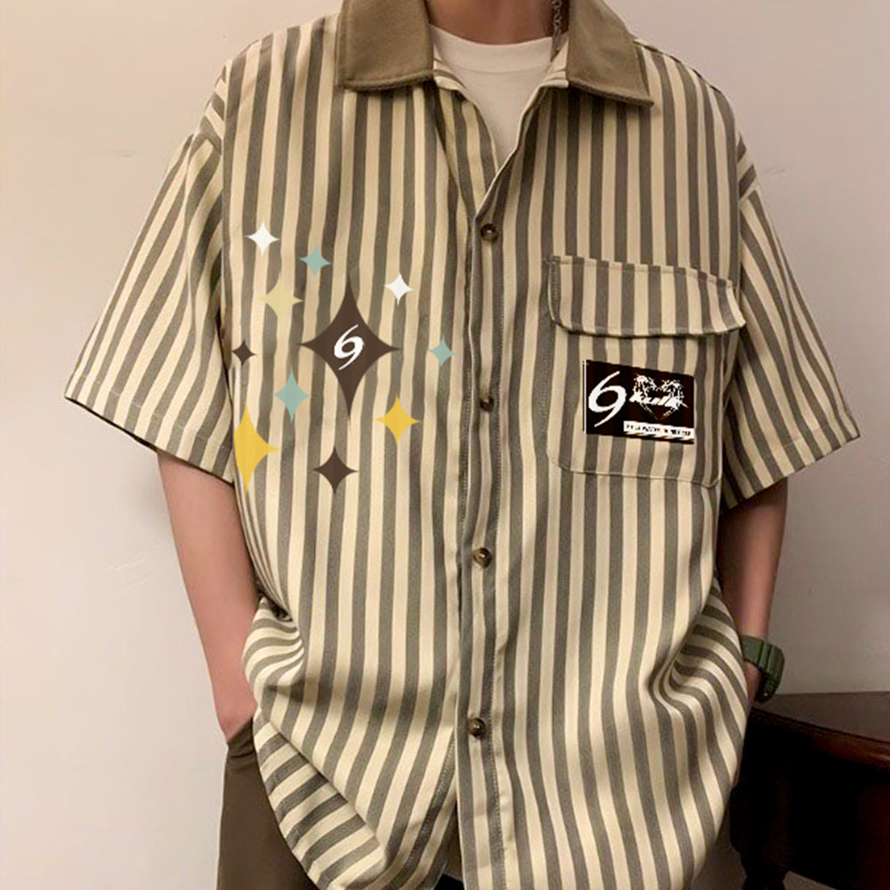 6Kull Preppy Striped Star Embroidered Shirt
