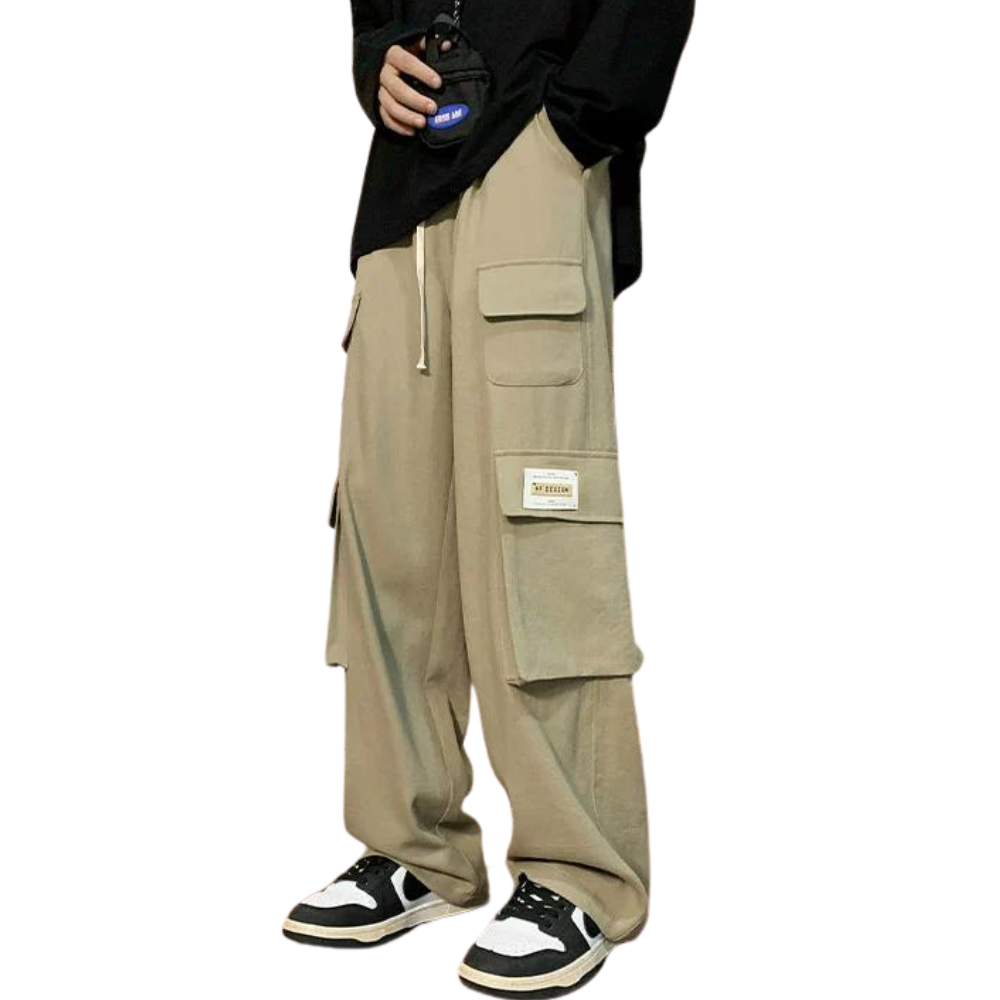Casual Large Pocket Drawstring Straight-Leg Cargo Pants