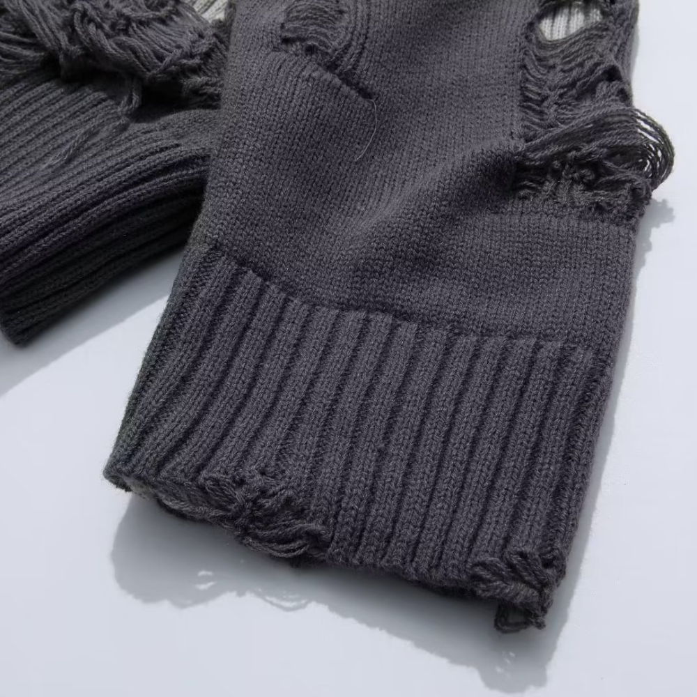 CE | Street Solid Color Ripped Sweater