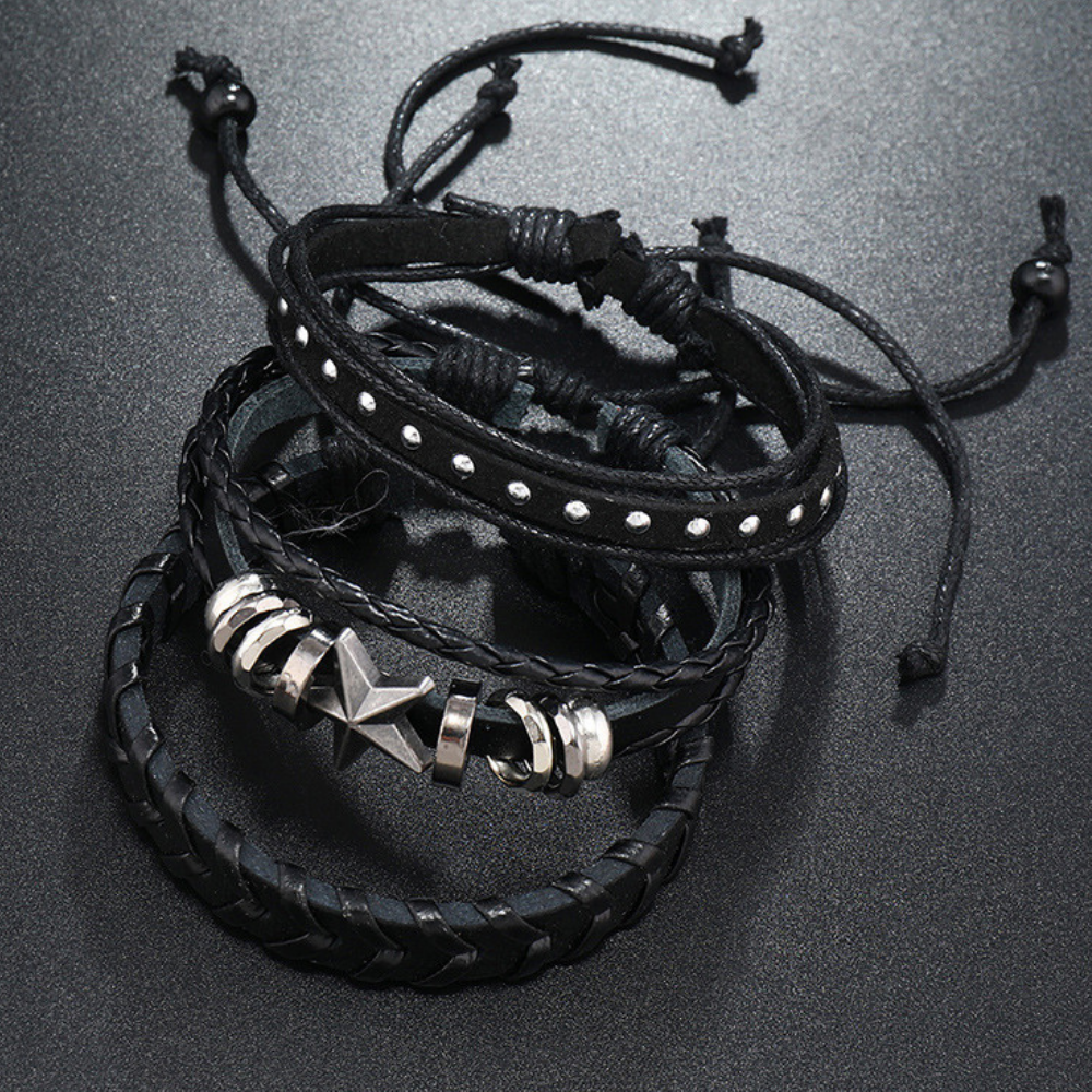 Three Piece Star Braided Leather Bracelet