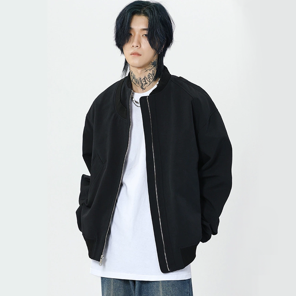 Simple Solid Color Baseball Collar Jacket