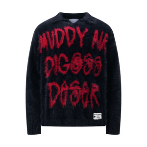 OOC' Vintage Contrast Faux Mink Lettering Sweater