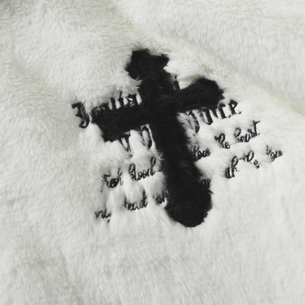 Hip Hop Cross Embroidery Fleece Coat