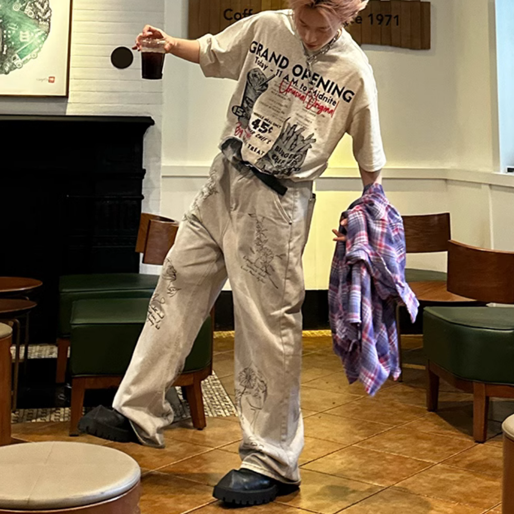 American Retro Bootcut Hand-Painted Jeans