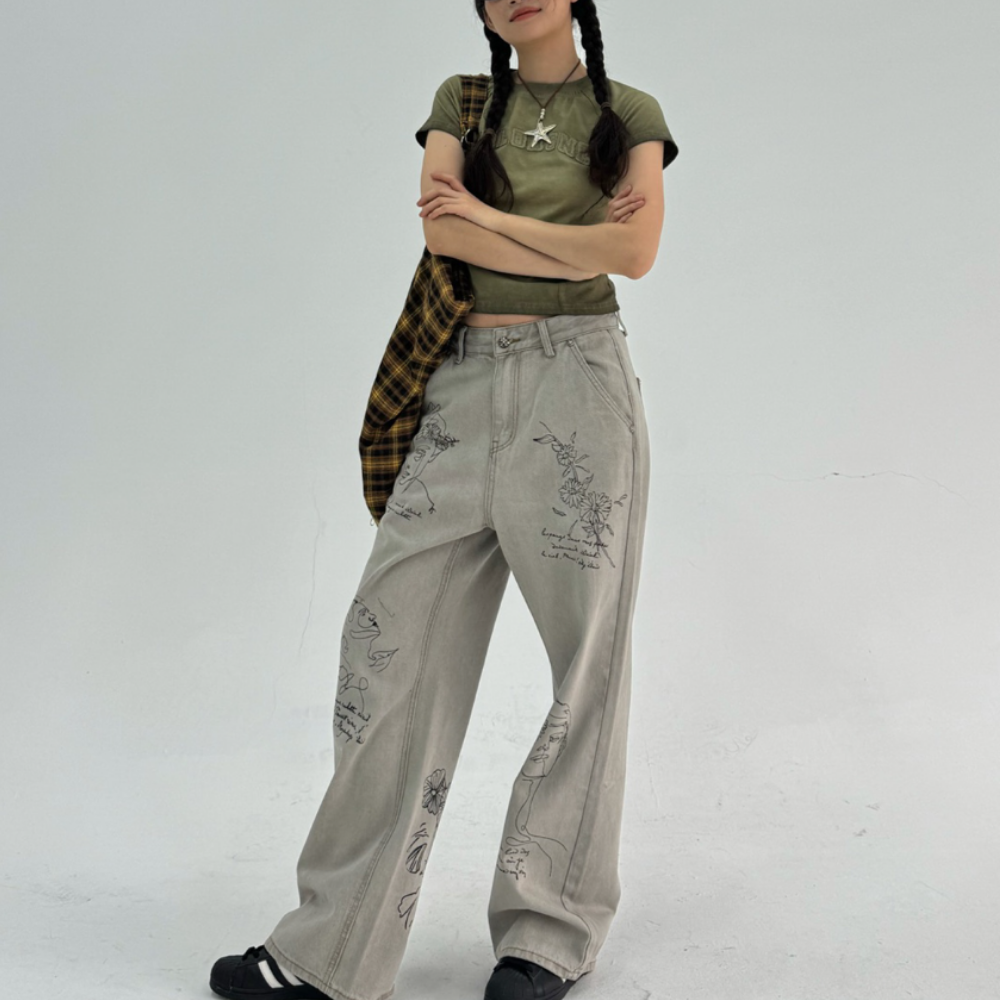 American Retro Bootcut Hand-Painted Jeans