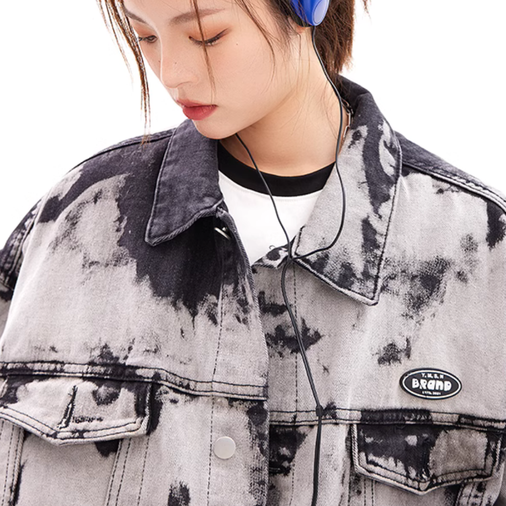Distressed Tie-Dyed Lapel Jacket