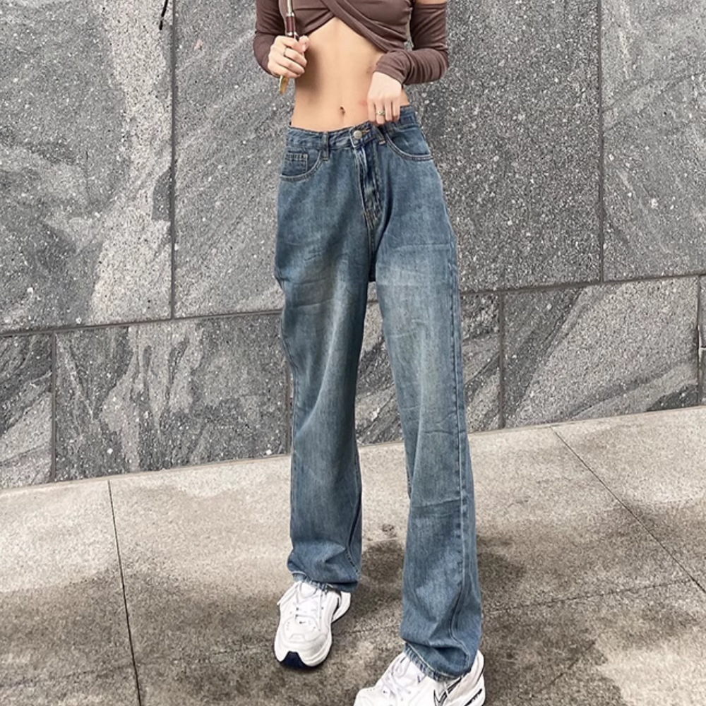 Women's Simple Washed Jeans high waist