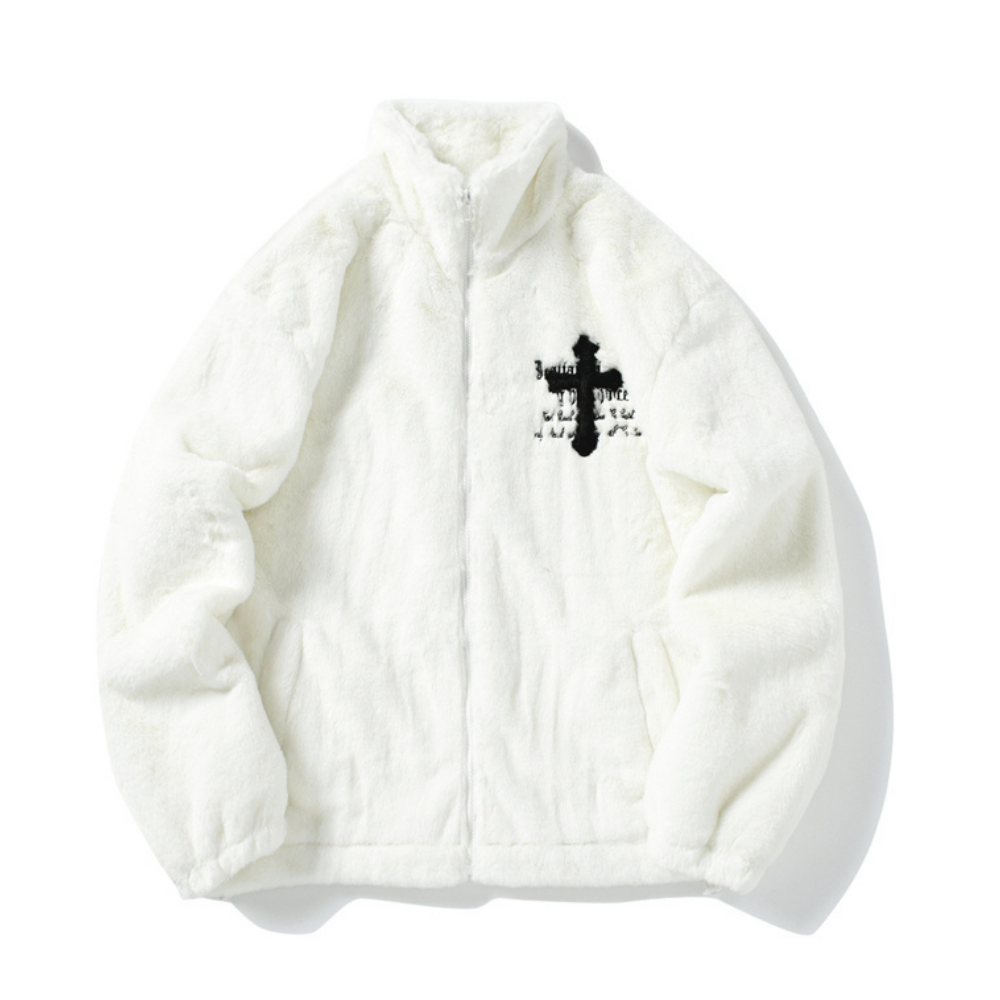 Hip Hop Cross Embroidery Fleece Coat