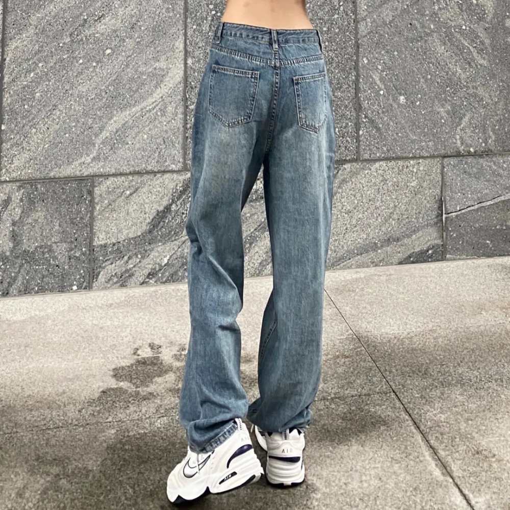 Women's Simple Washed Jeans high waist
