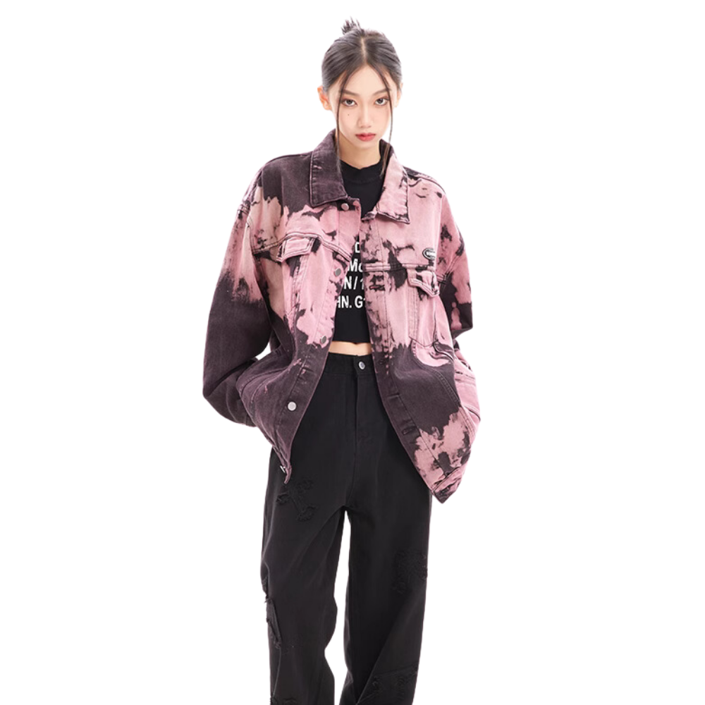 Distressed Tie-Dyed Lapel Jacket