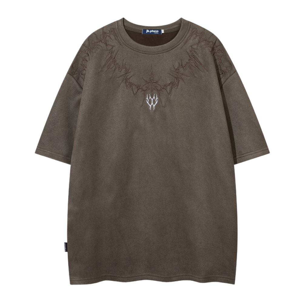 Suede Magic Pattern Embroidered T-Shirt