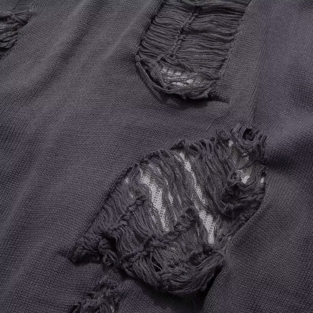CE | Street Solid Color Ripped Sweater