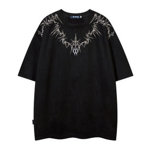 Suede Magic Pattern Embroidered T-Shirt