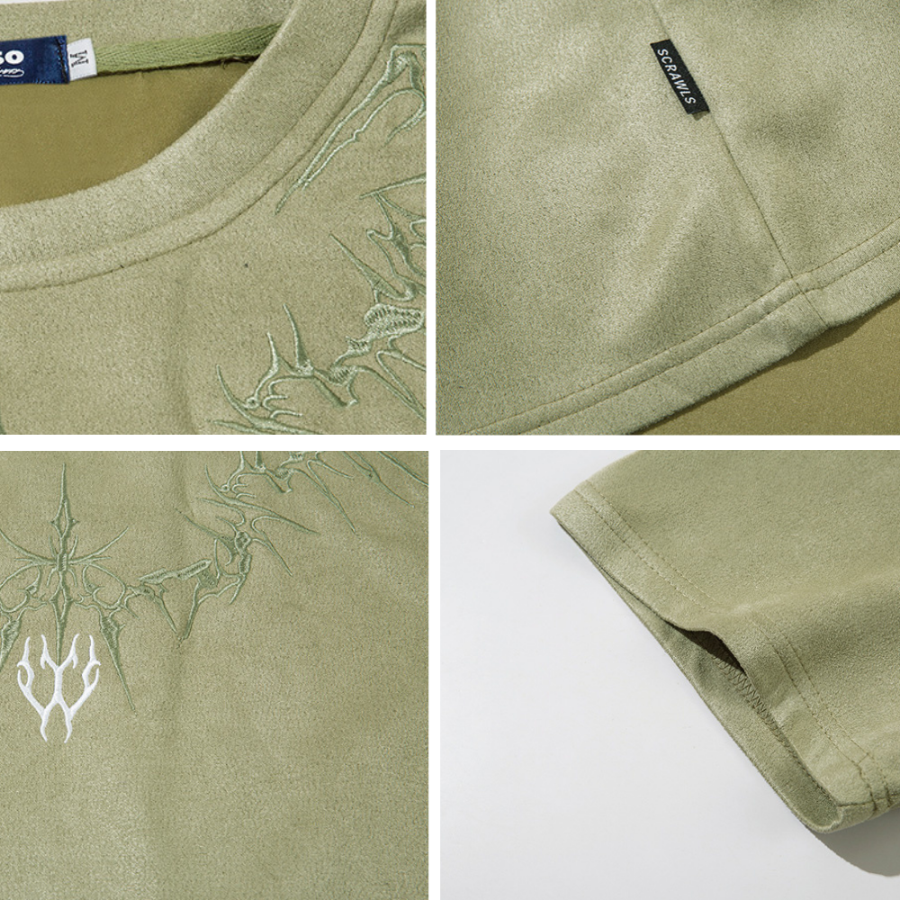Suede Magic Pattern Embroidered T-Shirt