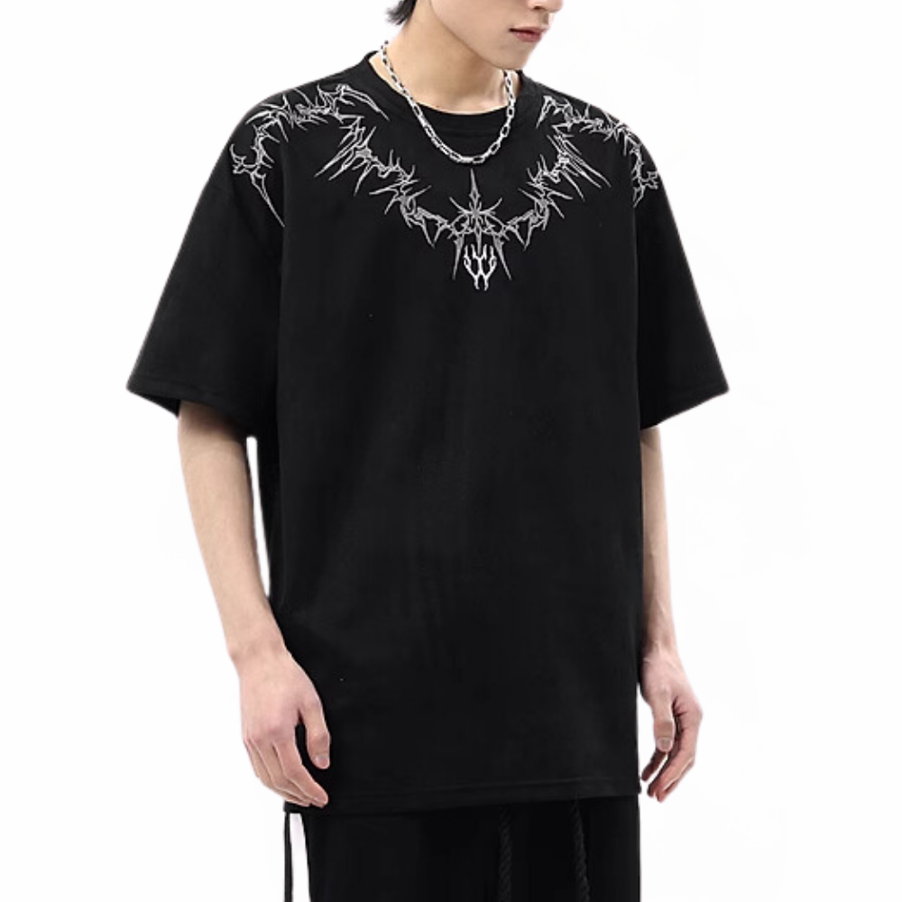 Suede Magic Pattern Embroidered T-Shirt