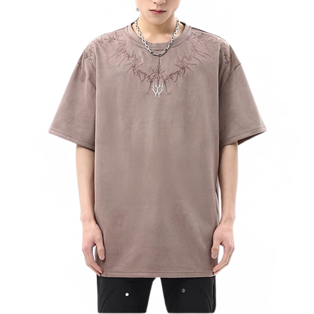 Suede Magic Pattern Embroidered T-Shirt
