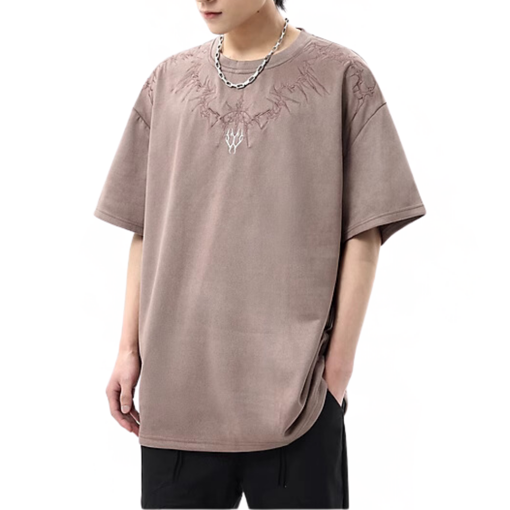 Suede Magic Pattern Embroidered T-Shirt