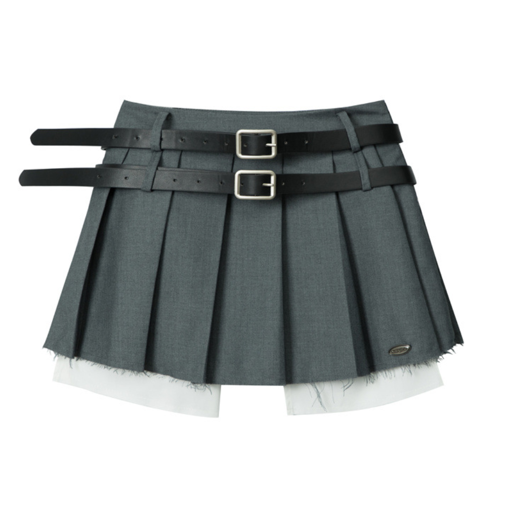 Women's Preppy Fake Two Pleated Skirts