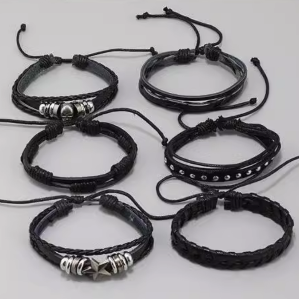 Three Piece Star Braided Leather Bracelet