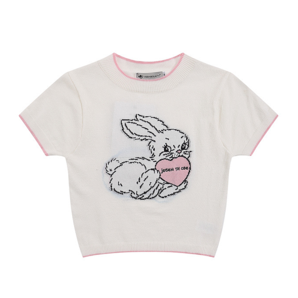 Women's Cute Rabbit Jacquard Cropped Top